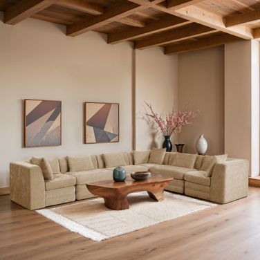Stellar 152 Inch Chenille Fabric Upholstered 6 Piece Modular Sectional In Beige