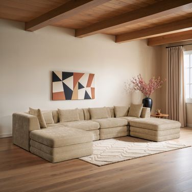 Stellar 152 Inch Chenille Fabric Upholstered 6 Piece Modular Sectional In Beige