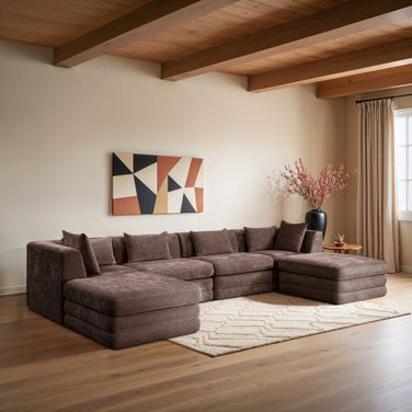 Stellar 152 Inch Chenille Fabric Upholstered 6 Piece Modular Sectional In Brown
