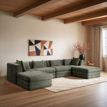 Stellar 152 Inch Chenille Fabric Upholstered 6 Piece Modular Sectional In Green