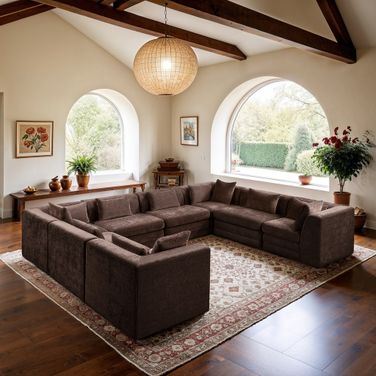 Stellar 152 Inch Chenille Fabric Upholstered 8 Piece Modular Sectional In Brown