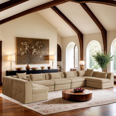 Stellar 190 Inch Chenille Fabric Upholstered 7 Piece Modular Sectional In Beige