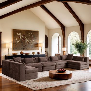 Stellar 190 Inch Chenille Fabric Upholstered 7 Piece Modular Sectional In Brown
