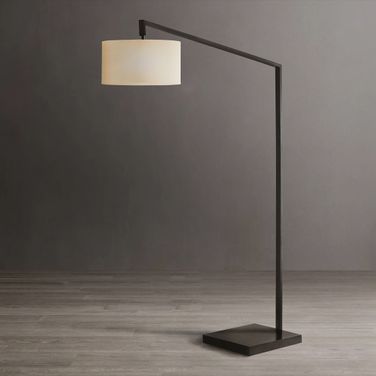 Stretch Chairside Rectangular Marble Base 75 Inch Arc Floor Lamp In Matte Black
