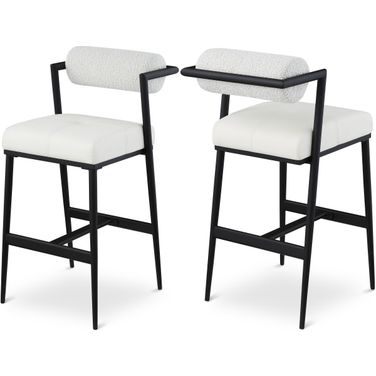 Stryker Boucle Fabric and Vegan Leather Stool Set of 2 In Cream
