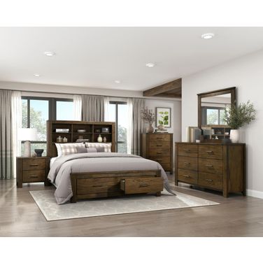 Sullivan Platform Bedroom Set with Footboard Storage In Brown