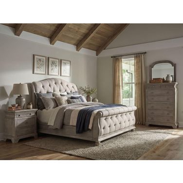 Summer Creek Scrubbed Oak Shoals Upholstered Sleigh Bedroom Set