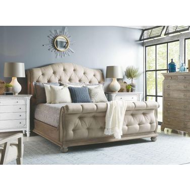 Summer Creek Scrubbed Oak Shoals Upholstered Sleigh Bedroom Set