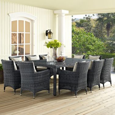 Summon Antique Canvas Beige 11 Piece Outdoor Patio Sunbrella Dining Set