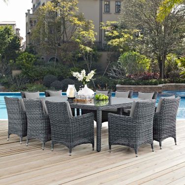 Summon Canvas Gray 11 Piece Outdoor Patio Sunbrella Dining Set