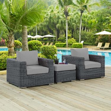 Summon Canvas Gray 3 Piece Outdoor Patio Sunbrella Sectional Set EEI-1905-GRY-GRY-SET