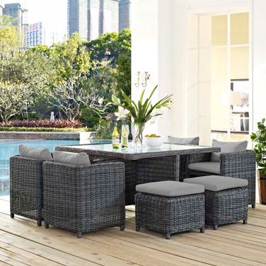 Summon Canvas Gray 9 Piece Outdoor Patio Sunbrella Dining Set