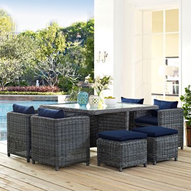 Summon Canvas Navy 9 Piece Outdoor Patio Sunbrella Dining Set