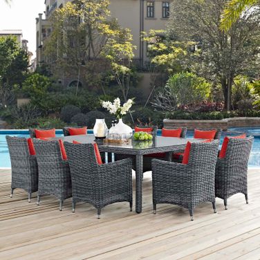 Summon Canvas Red 11 Piece Outdoor Patio Sunbrella Dining Set