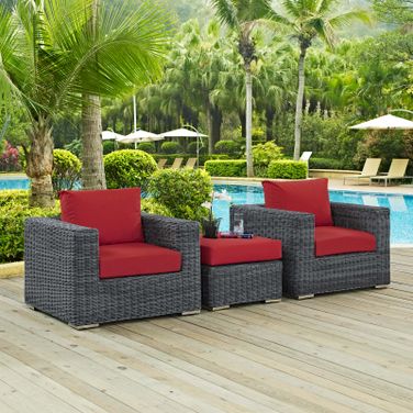 Summon Canvas Red 3 Piece Outdoor Patio Sunbrella Sectional Set EEI-1905-GRY-RED-SET
