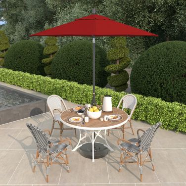 Sun Master 7.5' Patio Umbrella with Aluminum Pole Fiberglass Ribs Collar Tilt Crank Lift with Olefin Fabric In Red and Hammertone Grey