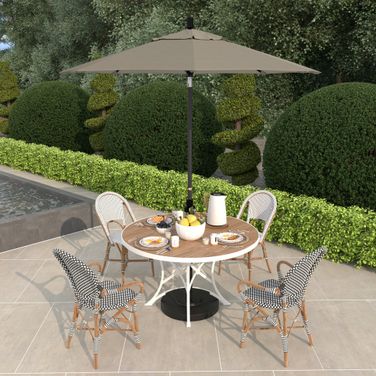 Sun Master 7.5' Patio Umbrella with Aluminum Pole Fiberglass Ribs Collar Tilt Crank Lift with Olefin Fabric In Woven Granite and Matte Black
