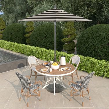Sun Master 7.5' Patio Umbrella with Aluminum Pole Fiberglass Ribs Collar Tilt Crank Lift with Sunbrella Fabric In Cabana Classic and Hammertone Grey