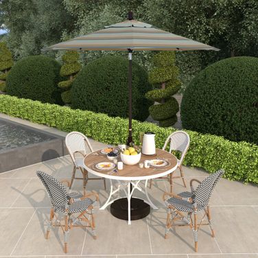 Sun Master 7.5' Patio Umbrella with Aluminum Pole Fiberglass Ribs Collar Tilt Crank Lift with Sunbrella Fabric In Gateway Mist and Bronze