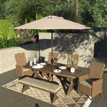 Sun Master 9' Patio Umbrella with Aluminum Pole Fiberglass Ribs Collar Tilt Crank Lift with Sunbrella Fabric In Canvas and Hammertone Grey