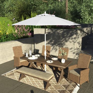 Sun Master 9' Patio Umbrella with Aluminum Pole Fiberglass Ribs Collar Tilt Crank Lift with Sunbrella Fabric In Matte White and Natural