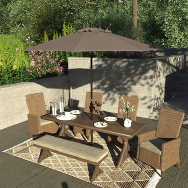 Sun Master 9' Patio Umbrella with Aluminum Pole Fiberglass Ribs Collar Tilt Crank Lift with Sunbrella Fabric In Spectrum Dove and Bronze