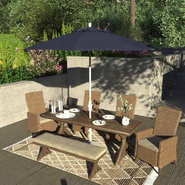 Sun Master 9' Patio Umbrella with Aluminum Pole Fiberglass Ribs Collar Tilt Crank Lift with Sunbrella Fabric In Spectrum Indigo and Matte White
