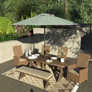 Sun Master 9' Patio Umbrella with Aluminum Pole Fiberglass Ribs Collar Tilt Crank Lift with Sunbrella Fabric In Spectrum Mist and Hammertone Grey