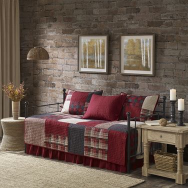 Sunset Cotton Printed 5 Piece Day Bed Cover Set In Red