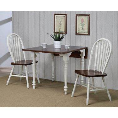 Sunset Trading Andrews 3 Piece 48 Inch Rectangular Dining Set In Antique White and Chestnut STR-PK-ADW3448-820-AW3P