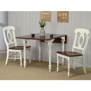 Sunset Trading Andrews 3 Piece 48 Inch Rectangular Dining Set In Antique White and Chestnut
