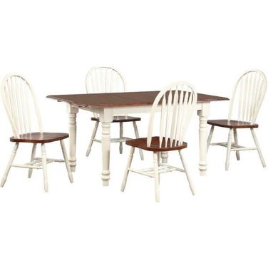 andrews 5 Piece 48-60 Inch Rectangular Extendable Dining Set In Antique White and Chestnut Brown