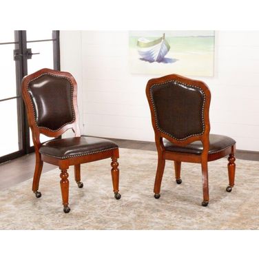 Sunset Trading Bellagio Gaming And Dining Chair Distressed Brown Cherry Wood Nailheads Casters Set Of 2
