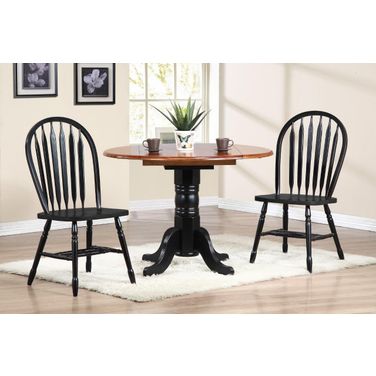 Sunset Trading Black Cherry Selections 3 Piece 42 Inch Round Drop Leaf Dining Set with Arrowback Chairs