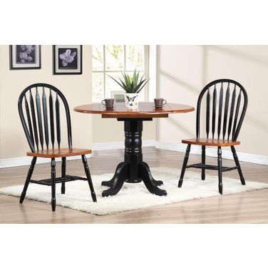 Sunset Trading Black Cherry Selections 3 Piece 42 Inch Round Drop Leaf Dining Set with Arrowback Chairs