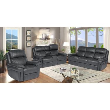 Luxe Leather 3 Piece Reclining Living Room Set with Power Headrests In Steel Gray