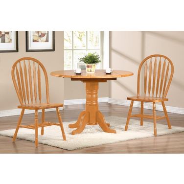 Sunset Trading Oak Selections 3 Piece 42 Inch Round Drop Leaf Dining Set with Arrowback Chairs