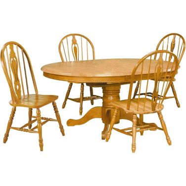 Sunset Trading Oak Selections 5 Piece Pedestal Butterfly Leaf Dining Set with Keyhole Chairs