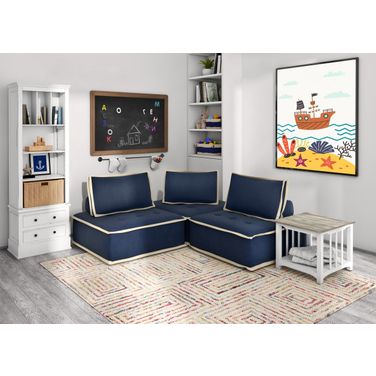 Pixie 3 Piece Sofa Sectional In Navy Blue and Cream