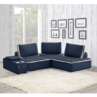 Pixie 4 Piece Sofa Sectional In Navy Blue and Cream