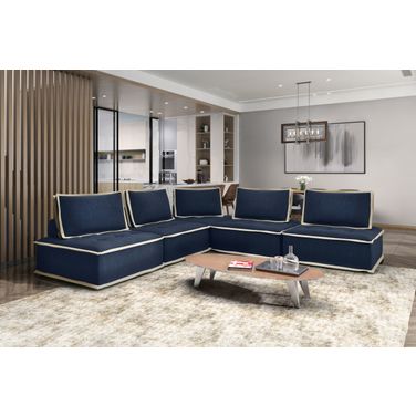 Pixie 5 Piece Sofa Sectional In Navy Blue and Cream