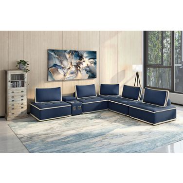 Pixie 6 Piece Sofa Sectional In Navy Blue and Cream