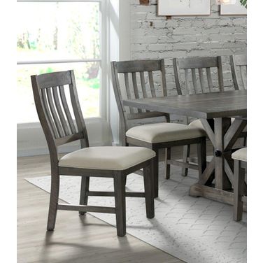 Sunset Trading Trestle Slat Back Upholstered Dining Side Chair Set Of 2 Distressed Gray Wood