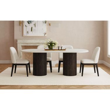 Sutton Oval Dining Room Set In White and Dark Brown