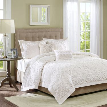 Suzanna Cotton King Comforter Mini Set With Embroidery In Ivory