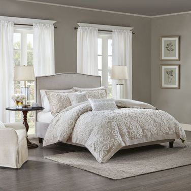 Suzanna Cotton Tufted Embroidered King Comforter Mini Set In Taupe