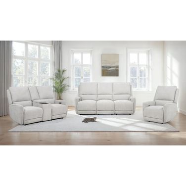Sylmar Chenille Upholstered Power Reclining Living Room Set In Dove Grey