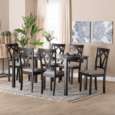 Sylvia Fabric and Wood 7-Piece Dining Set In Grey and Dark Brown