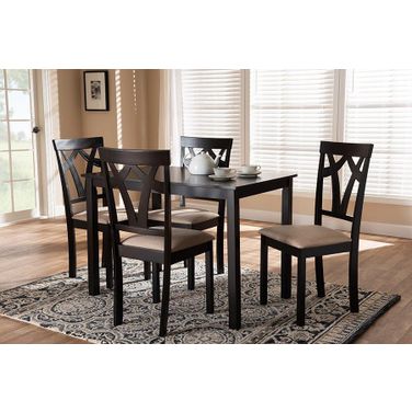 Sylvia Modern And Contemporary Espresso Brown Finished And Sand Fabric Upholstered 5-Piece Dining Set