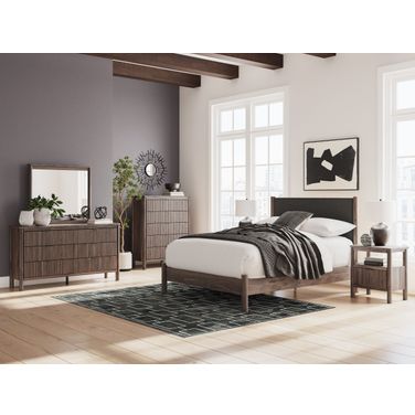Symarro Upholstered Platform Bedroom Set In Brown